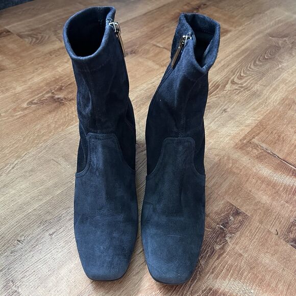 Aquatalia Suede Heeled Ankle Bootie Women M Navy Blue Gray